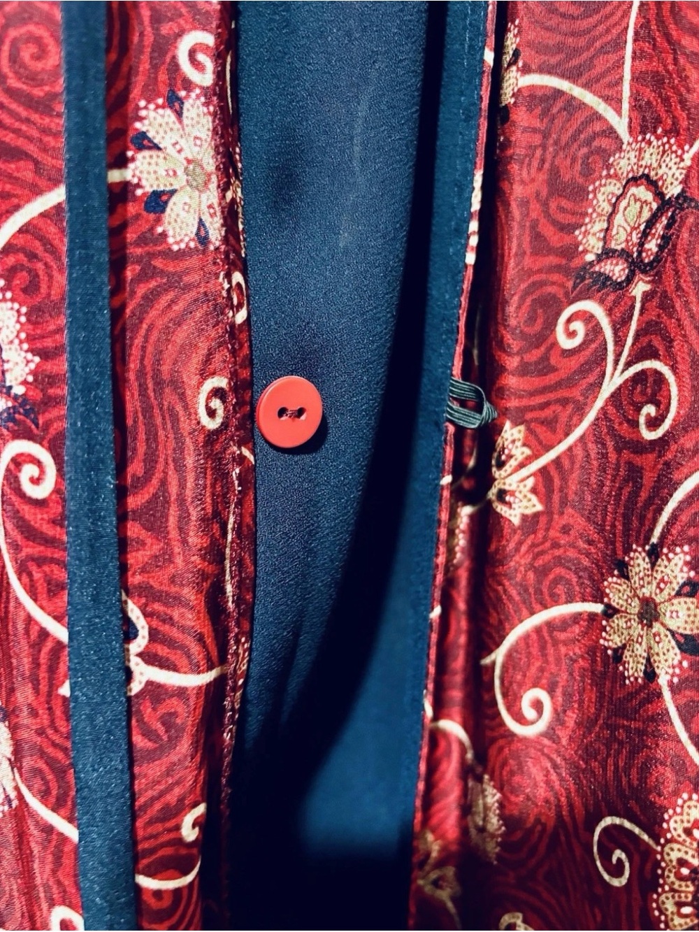 Vintage Y2K Liz Claiborne 100% Silk Asian Inspired Wrap Maxi Skirt Red Navy Sz 8 - Picture 8 of 9